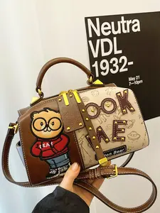 Women's Cute Cartoon Bear Pattern Tote Bag, Fashionable Large Capacity Shoulder Crossbody Bag for Daily Life, Casual Trendy Versatile Commuting Bag, PU Tote Satchel