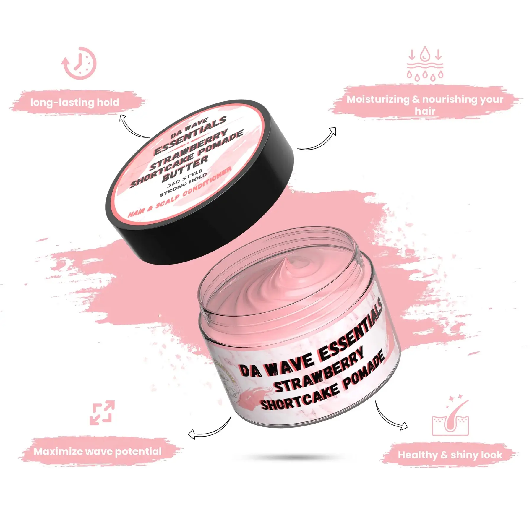 Men's Hydrating Strawberry Shortcake Hair Pomade Cream - Nourishing Moisture Boost for Natural, Wavy, Growth-Focused Hair Care Needs, Natural Hair Care