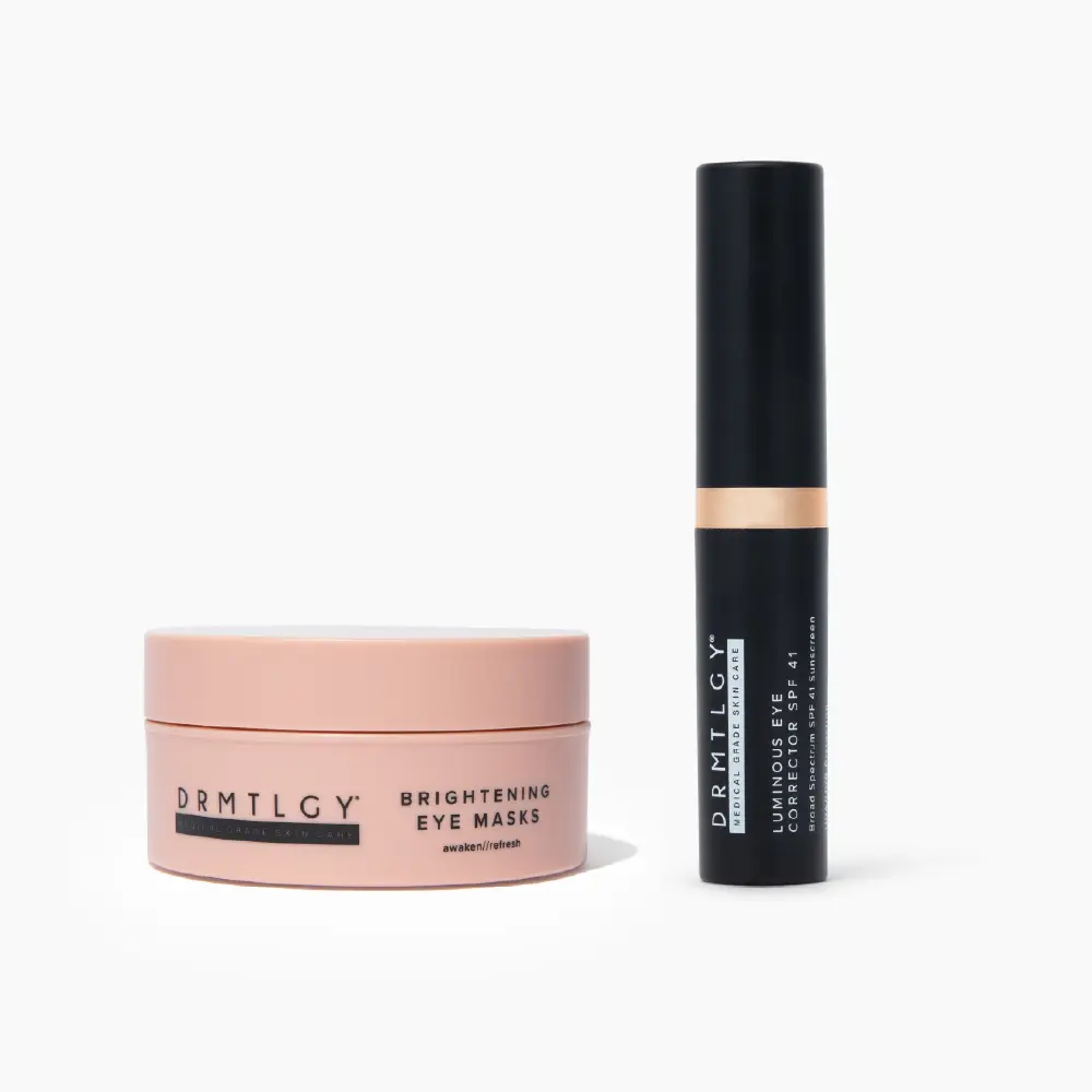 DRMTLGY Hydrate + Brighten Kit - 60 Brightening Eye Masks & Luminous Eye Corrector SPF 41 - Clinically Tested, Biodegradable, Anti-Aging Ingredients