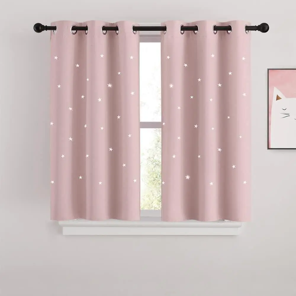 NICETOWN Kids Room Blackout Window Curtains - 2-Panel Window Covering with Laser-Cut Star Cutouts, Night Sky Themed for Light Blocking and Noise Reducing, Fabric Drapery, Two Panels
