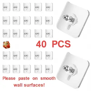 40-Piece No-Drill Screw Stickers Strong Adhesive Wall Hooks for Smooth Surfaces No-Nail No-Drill Installation Hangable Picture Hangers Organiser