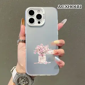 TPU Case for iPhone 17 16 E Pro Max 15 Plus 14 13 12 11 XR XS Soft Pink Hydrangea Jar Aesthetic, Trendy, Pattern Phone Cover  case