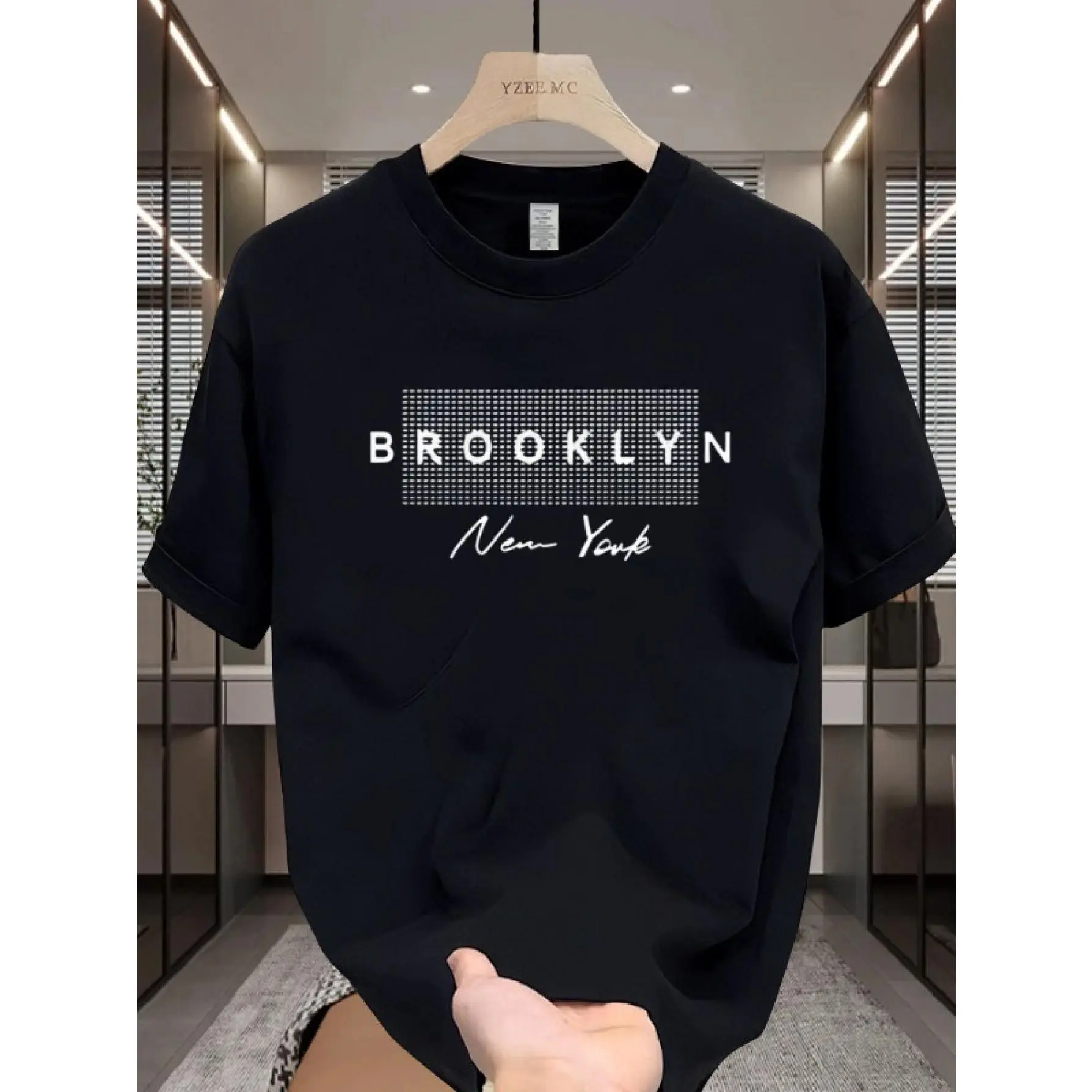 Men's 100% Cotton Streetwear T-Shirt - Brooklyn New York Graphic, Classic Casual Crew Neck Shortsleeve Tee, 180gsm Knit Fabric, All-Season Regular Comfort Fit Menswear Top, Tshirt, Round Neck, Soft, Airbrushed New York Graphic Men's Short-Sleeve T-Shirts,