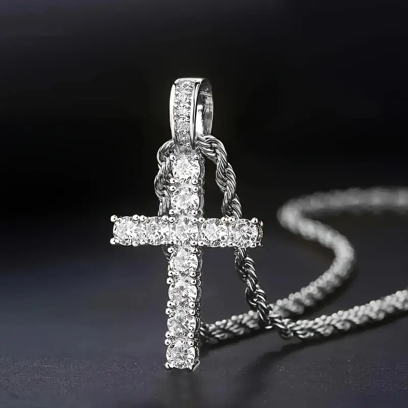 Men's Cross Necklace with Stainless Steel Chain, Hip Hop Spiritual Alloy Crucifix Pendant, 18-24 Inch, 3mm/5mm Width, Gift for Friendship, Crucifix Necklaces, Spiritual Jewelry, Fits Most Sizes, 18/20/22/24 Inch, Stronger, Men's Jewelry, Stylish Accessori