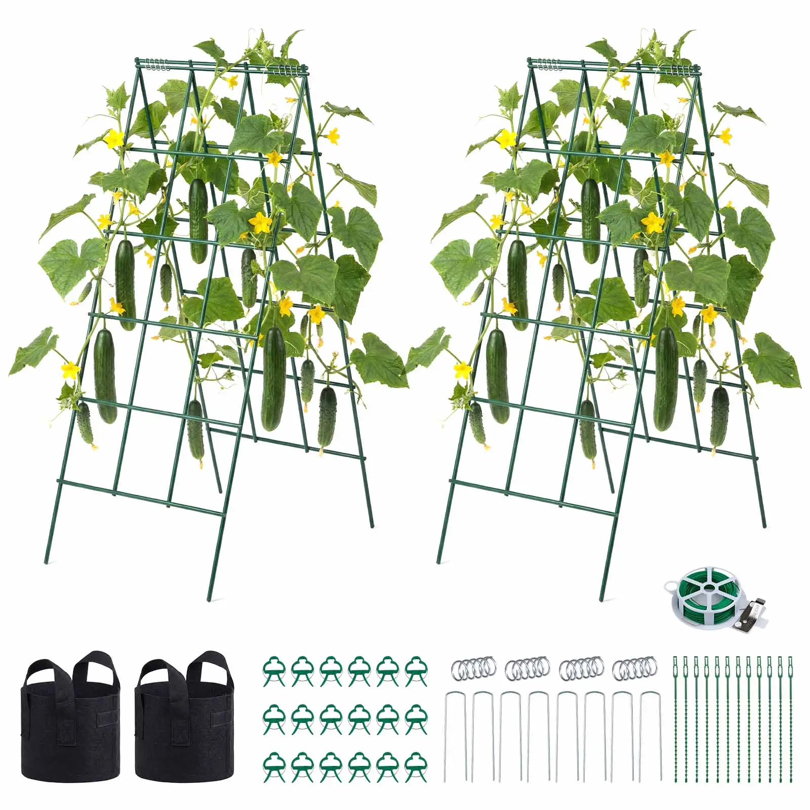VEVOR 4-Pack A-Frame Vertical Gardening Trellises, Powder Coated Steel Wire Rust-Proof Raised Bed Supports (46.06in Mesh Span, Adjustable Size, 46.06x18.11in) w/1 User Manual,18 Clips,2 Grow Bags,20m Twist Ties,4 Connecting Springs | Father's Day Gift, Ra