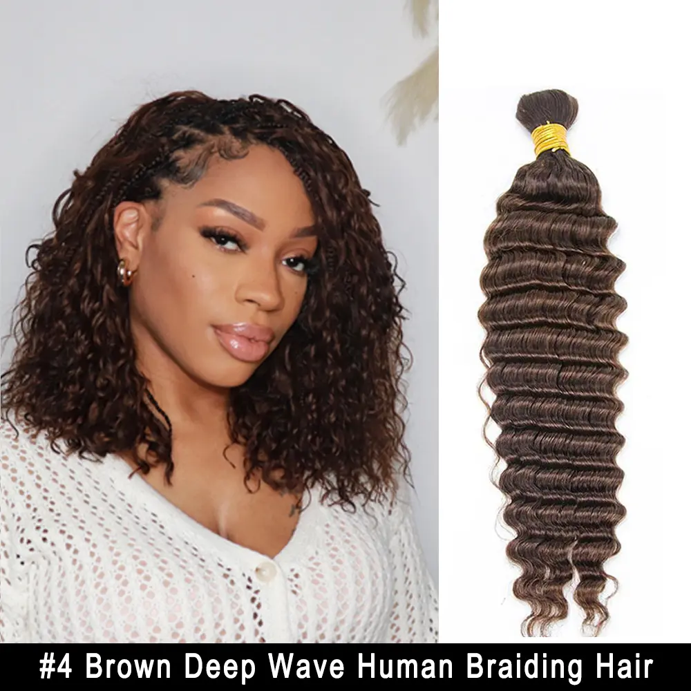 YWIGS #4 Medium Brown Deep Wave Bulk Hair Extensions for Braiding 100g Per Bundle #DealsForYouDays @spotlightday