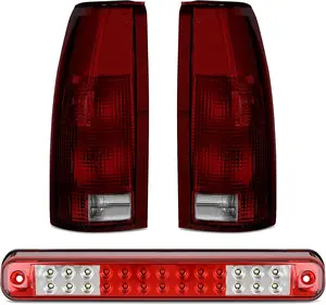 Nilight Tail light + 3rd Third Brake Light Assembly Compatible with 1988 1989 1990 1991 1992 1993 1994 1995 1996 1997 1998 1999 Chevy GMC C/K Silverado 1992 1993 Blazer Dark Red Rear Cargo Lamp