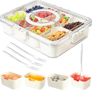 Airtight Food-Grade Square Box Snack Container with 8 Dividers, Rotating Center Lid, Leak-Proof Seal, Portable Kitchen Utensils Organizer for Kids, Meal Prep Travel Storage
