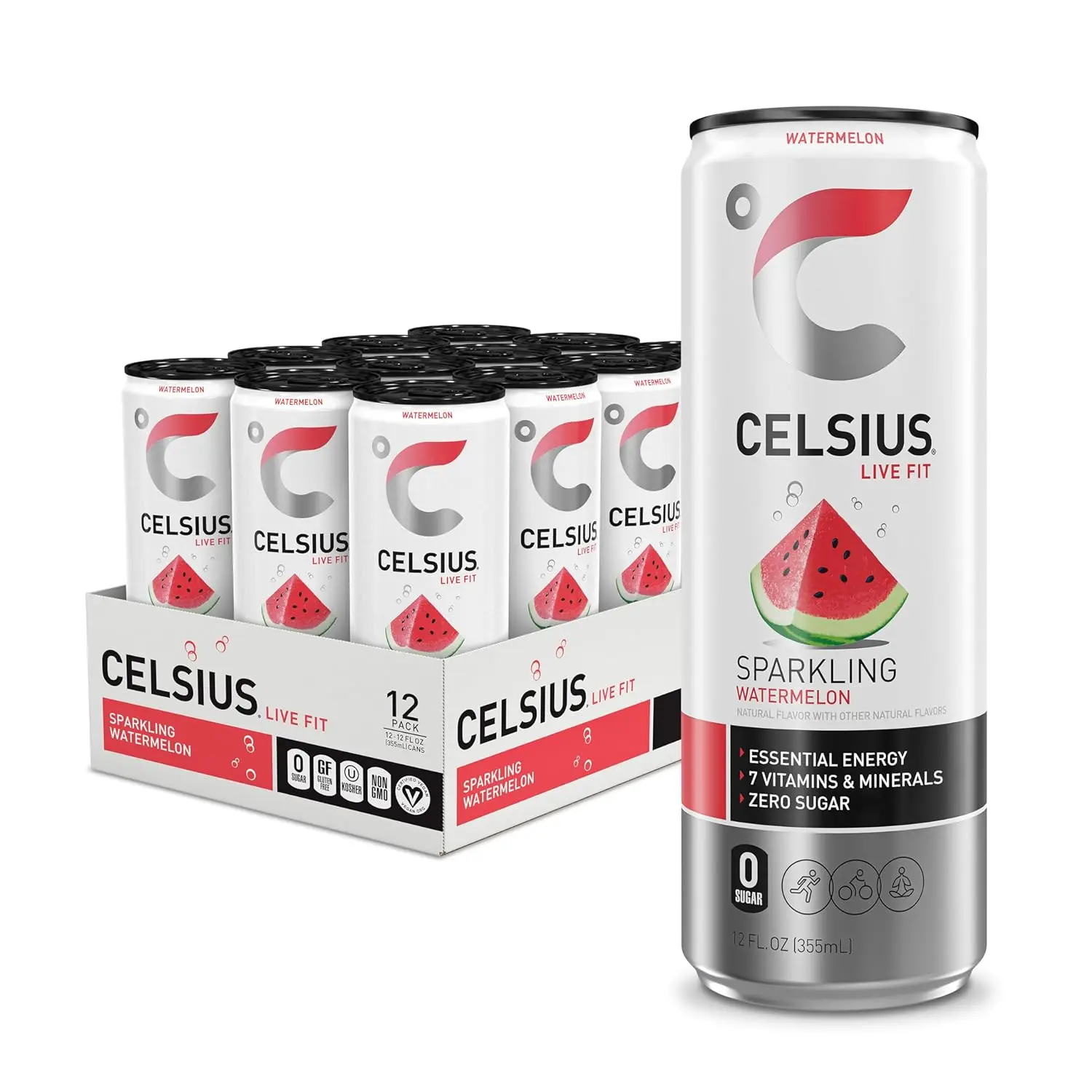 Celsius Sparkling Watermelon Sugar-Free Sports Energy Beverage, 12 Fl Oz (Pack of 12) Celsius Sparkling Watermelon Sugar-Free Sports Energy Beverage, 12 Fl Oz (Pack of 12)