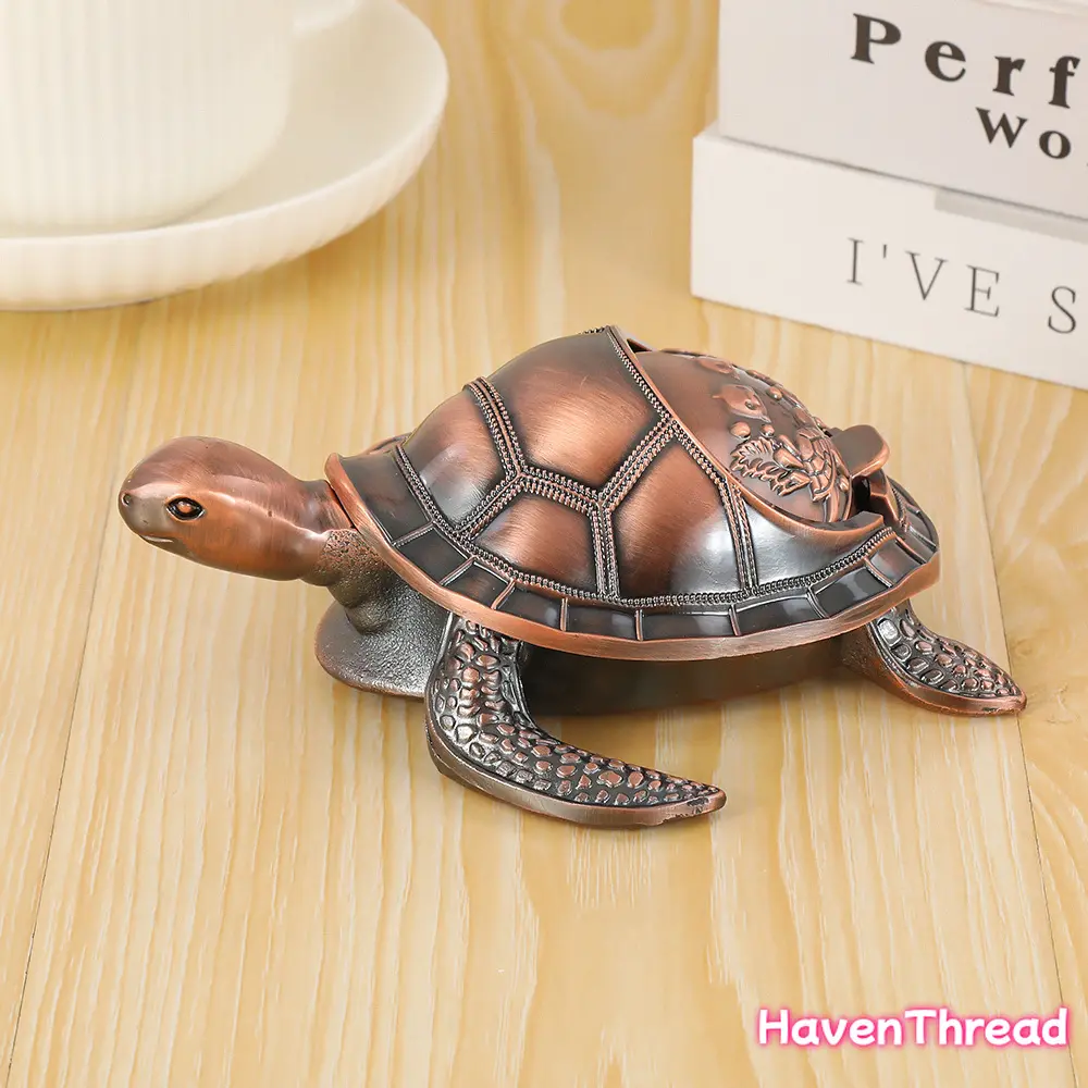 Bronze Turtle Ashtray with Carved Lid - Windproof Home & Living Room Decor, Vintage Figurine for Office Desk, Carving, Material, Decoration, Gift, Compact, Friends, Outdoor, Durability, Turtle Box, Office Decor tiktokshopbacktoschool