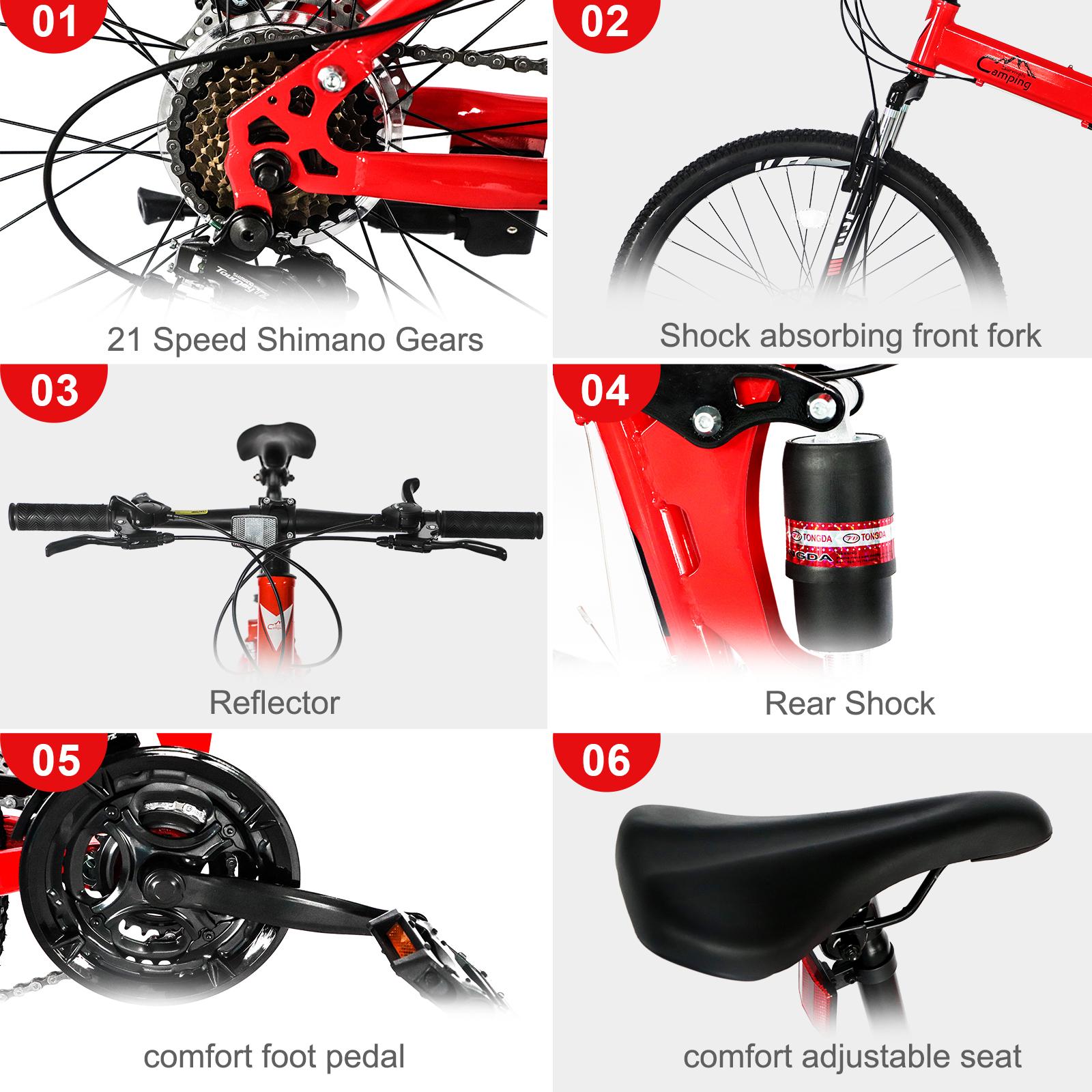 CampingSurvivals 26-inch Shimano TX30 high-carbon steel 100kg 21-speed red and black mountain bike CampingSurvivals 26-inch Shimano TX30 high-carbon steel 100kg 21-speed red and black mountain bike