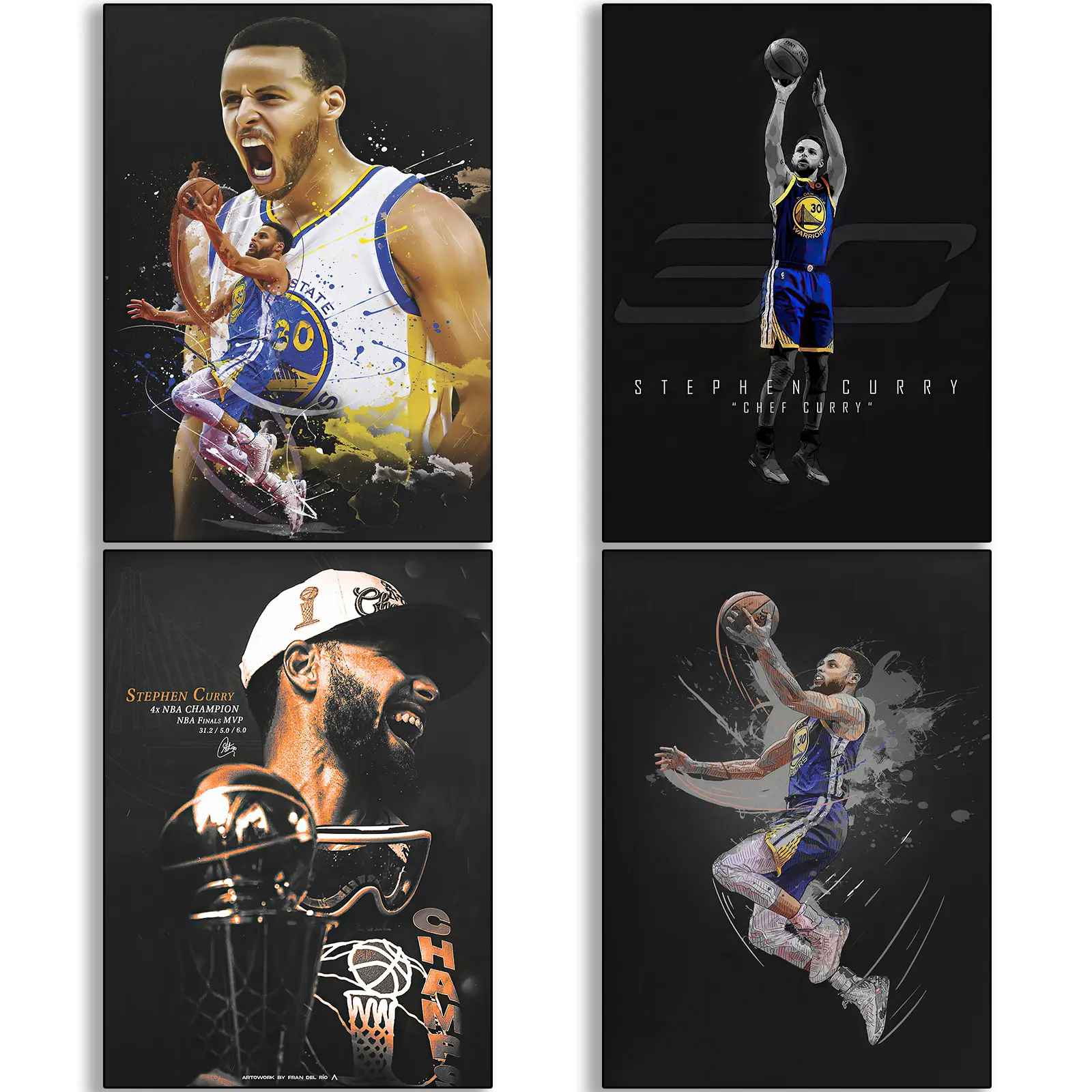 Stephen Curry Poster Basketball Canvas Poster Wall Art Print Set of 4 Gifts for Boys Living Room Bedroom Decoration Unframed: 8x12inch