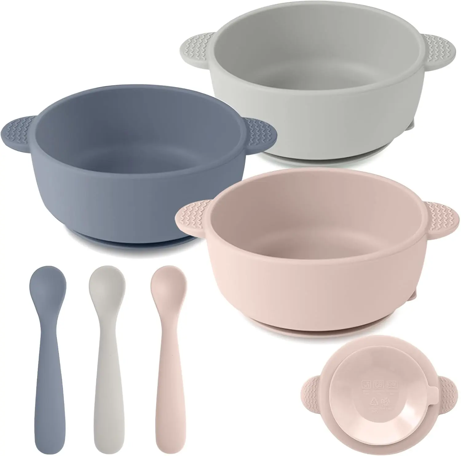 3 Pack Baby Bowls with Suction and Baby Spoons, BPA Free | Silicone Baby Feeding Set, Baby Utensils Feeding Supplies for Babies Toddlers Kids, Microwave and Dishwasher Safe