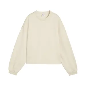 PUMA Womens Wardrobe Essentials Oversized Crew Neck Long Sleeve Sweatshirt Casual - Beige