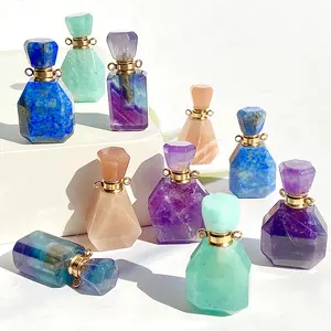 Amethyst Crystal Perfume Bottle Lapis Lazuli Essential Oil Bottle Diy Pendant Jewelry Home Ornament