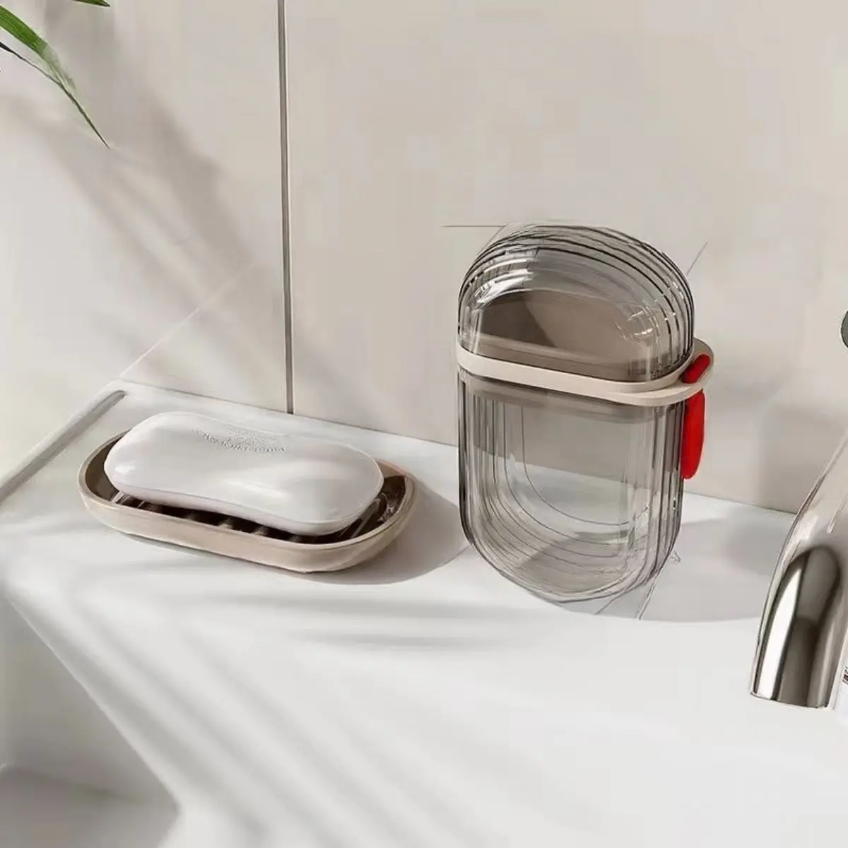Portable Transparent Gray Soap Box with Lid, Leakproof Soap Dish for Travel, School & Outdoor Home Organizer Storage Solution