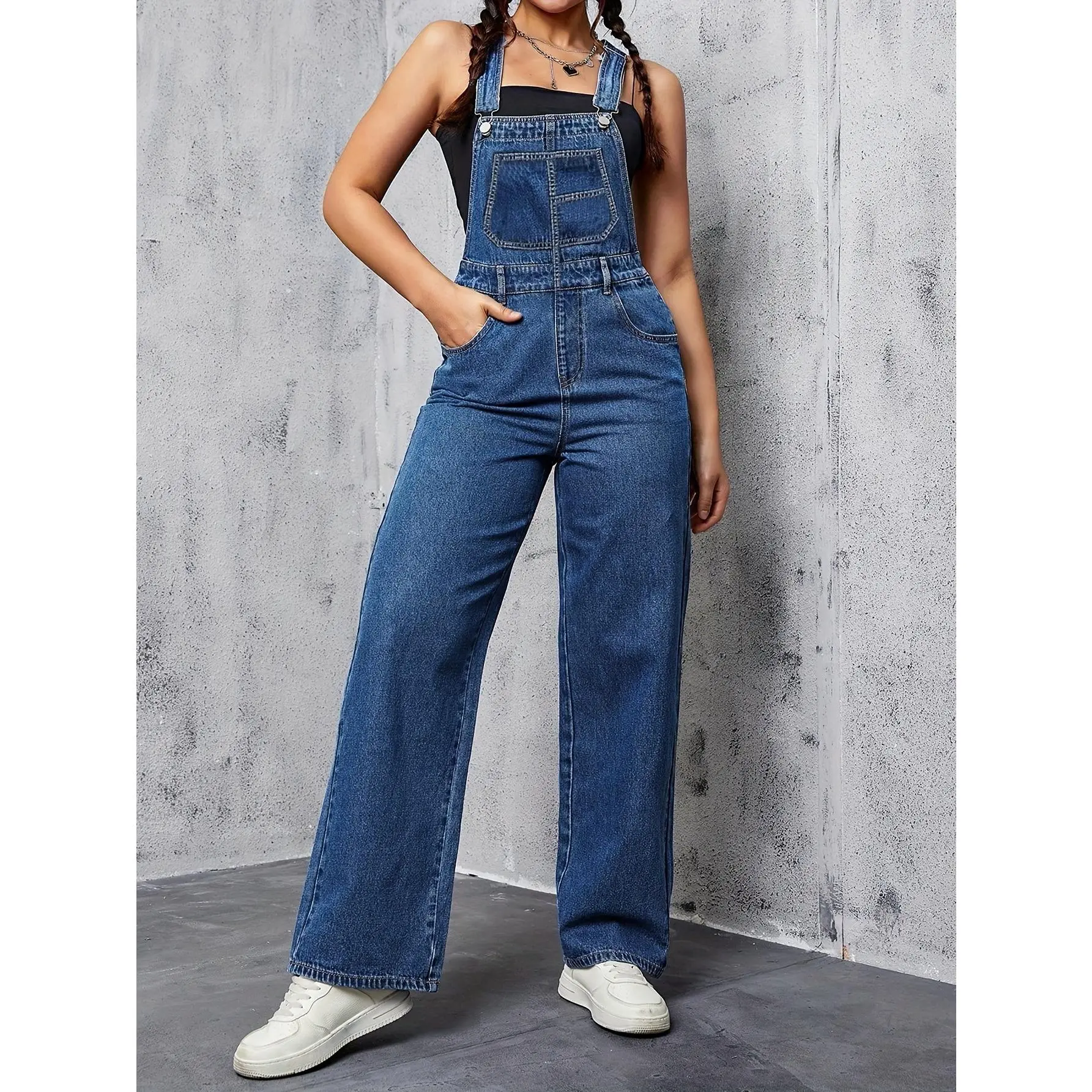Women's fashionable Y2K casual loose denim overalls, workwear, jumpsuit, suitable for all seasons, 65% cotton