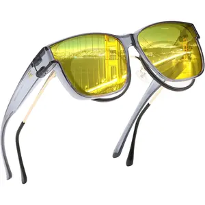 FEISEDY Night Vision Driving Glasses Anti Glare Fit Over Glasses for Men Women Polarized Nighttime Glasses B0250