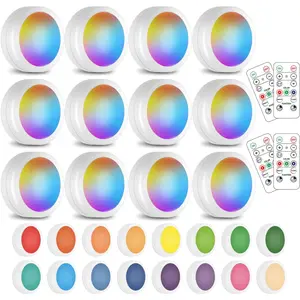 Wireless 16 Color Changing LED Puck Light 3 Pack LED Under Cabinet Lighting Closet Light Battery Powered Night Lights with Remote Control Dimmer & Timing Function