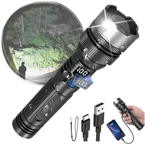 Rechargeable Flashlights High Lumens,LED Rechargeable Flash Light, Zoomable IPX7 Waterproof, 2-in-1 High Lumens, Power Bank and Digital Display, for Outdoor,Camping,Emergency Multi-Scenario(1pcs)