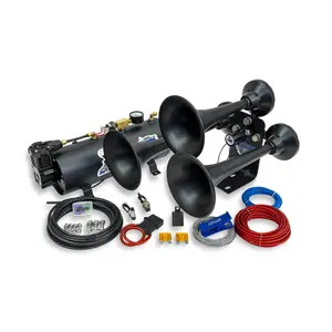 Mini Outlaw 3 Liter Train Horn Kit 12-Volt | Compact & Commanding Design with 3-Chime Metal Tone & 3-Liter Air Source Unit - Automotive