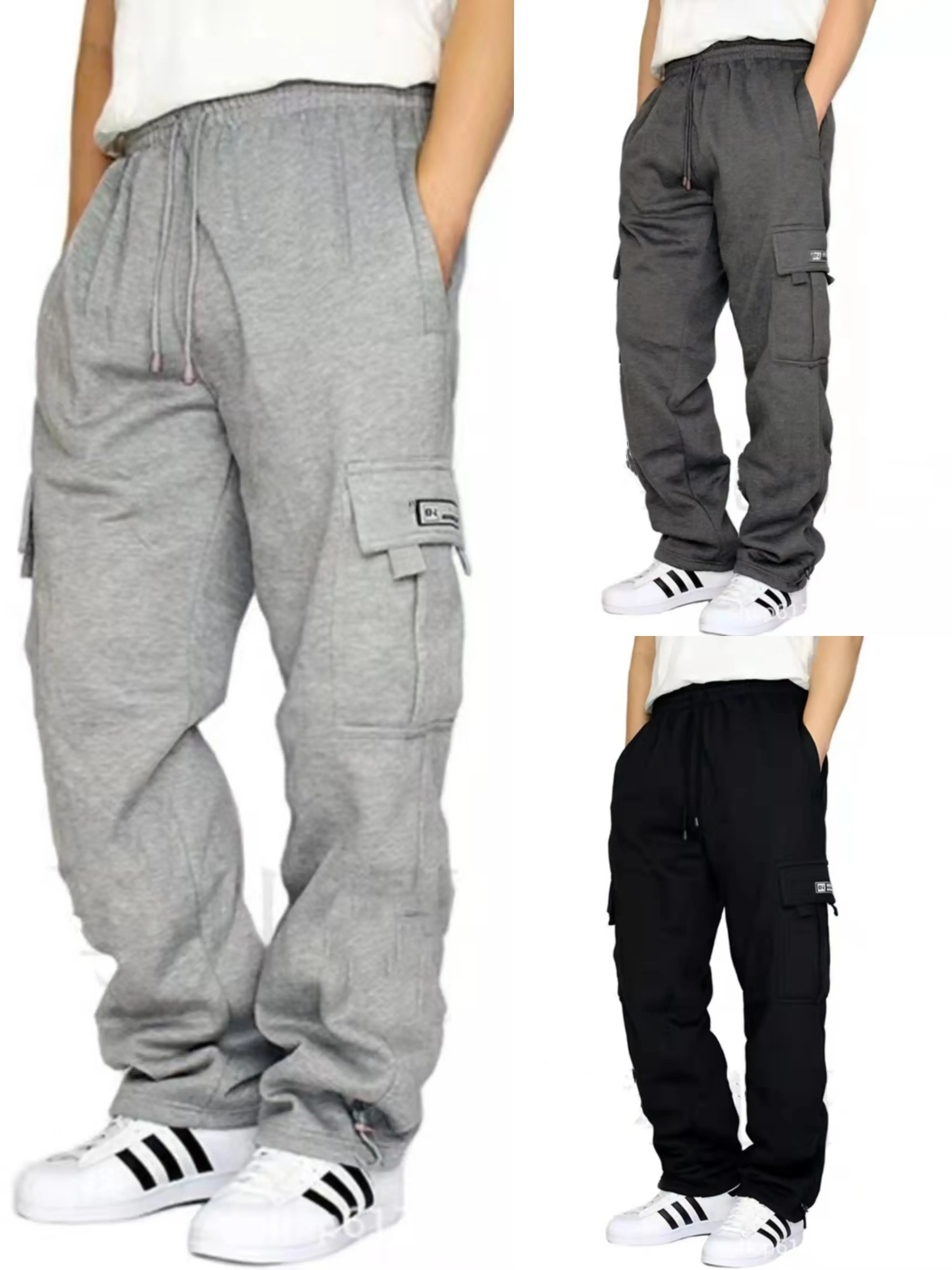 Heavyweight Cargo Sweatpants Fleece Pocket Fit 60%Cotton 40% Polyester 13oz Menswear Plain Utility TrouserLoose Fit