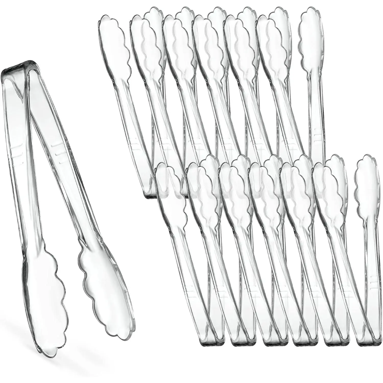 [Clear Tongs 7.5'' Inches] Plasticpro 7.5'' Serving Tongs Heavy Duty Reusable Kitchen and BBQ Clear Serving Tong for party's, Caterings, Events, Buffet, Weddings, And every Day use Pack of 12