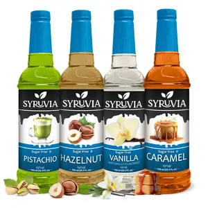 Syruvia Sugar Free Coffee Syrup Variety Pack – Pistachio, Hazelnut, Vanilla & Caramel – Gluten-Free, Kosher, 25.4 fl oz Bottles – Perfect for Coffee, Lattes & Home Cafe Drinks (4-Pack)
