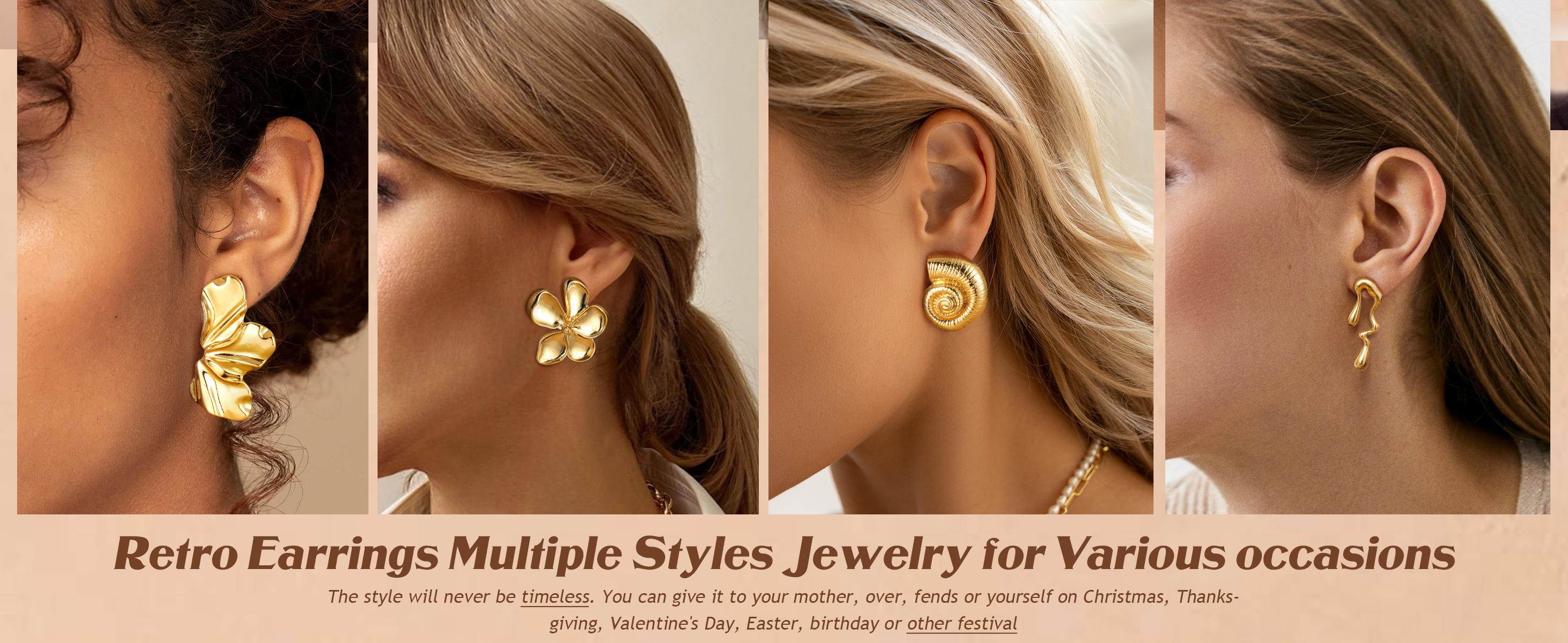 ORAZIO Gold Clip On Earrings for Women Trendy Non Piercing Flower Dangle Earrings 14K Gold Plated Lightweight Hypoallergenic Bohemian Floral Earrings Set