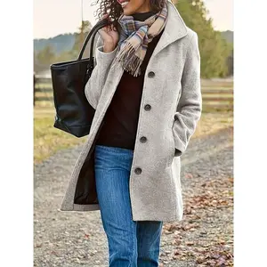 SolidColorSingle-BreastedCoat,CasualLongSleeveFallWinterCoat,Women'sClothingFabricWomenswearGift