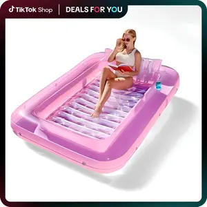 Tanning Pool for Adults - 85"x57" XL Inflatable Pool Float with Comfort Pillow, Lounger Design, and Pool Floor for Swimming Pool Sunbathing suntan tub Floating Grass Thickened Elephant Oversized dog floaties Chair Lounge Leaf Tropical swim vest gift day
