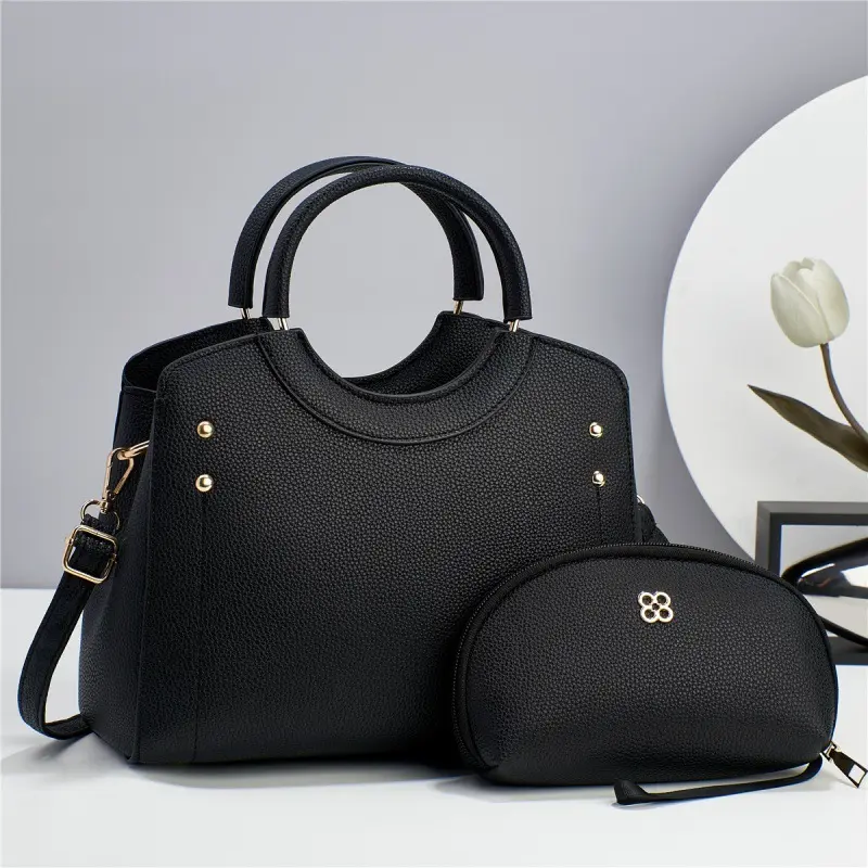 Medium Size Women's 2-Piece Handbag Set with Stylish Dome-Shaped Purse & Matching Compact Wallet, Comfortable Dual Top Handles & Adjustable Crossbody Strap for Versatile Carrying