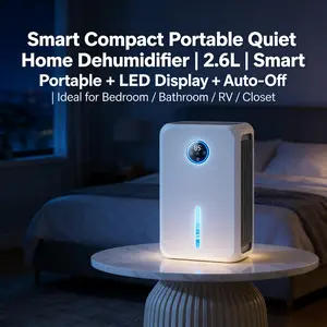 2.6L Portable Dehumidifier for Home Small Spaces - Quiet Operation, Auto Shut Off, LED Display, All-Season Use for Bedroom, Bathroom, Basement (Home Improvement Heating Cooling Ventilation)