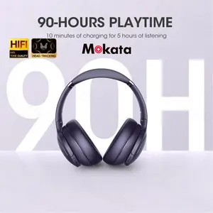 Mokata22 Bluetooth Headphones Over Ear, 90H Playtime, Bluetooth Wireless Headphones, 3 EQ Modes, Built in HD Mic, Electronic Headset OverEar comfort wearables Multi Platform Gaming quiet immersive bass audifonos earpieces play time Audio Black