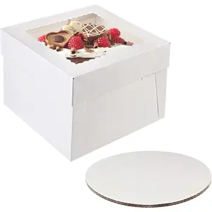 2 count 12x12x8 Inch Cake Box with 2 count 12 Inch Cake Boards, Disposable Bakery Boxes with Window, White Square Bakery Boxes for Cakes, Donuts, Cookies, , Pies, Wedding, Birthday, Party