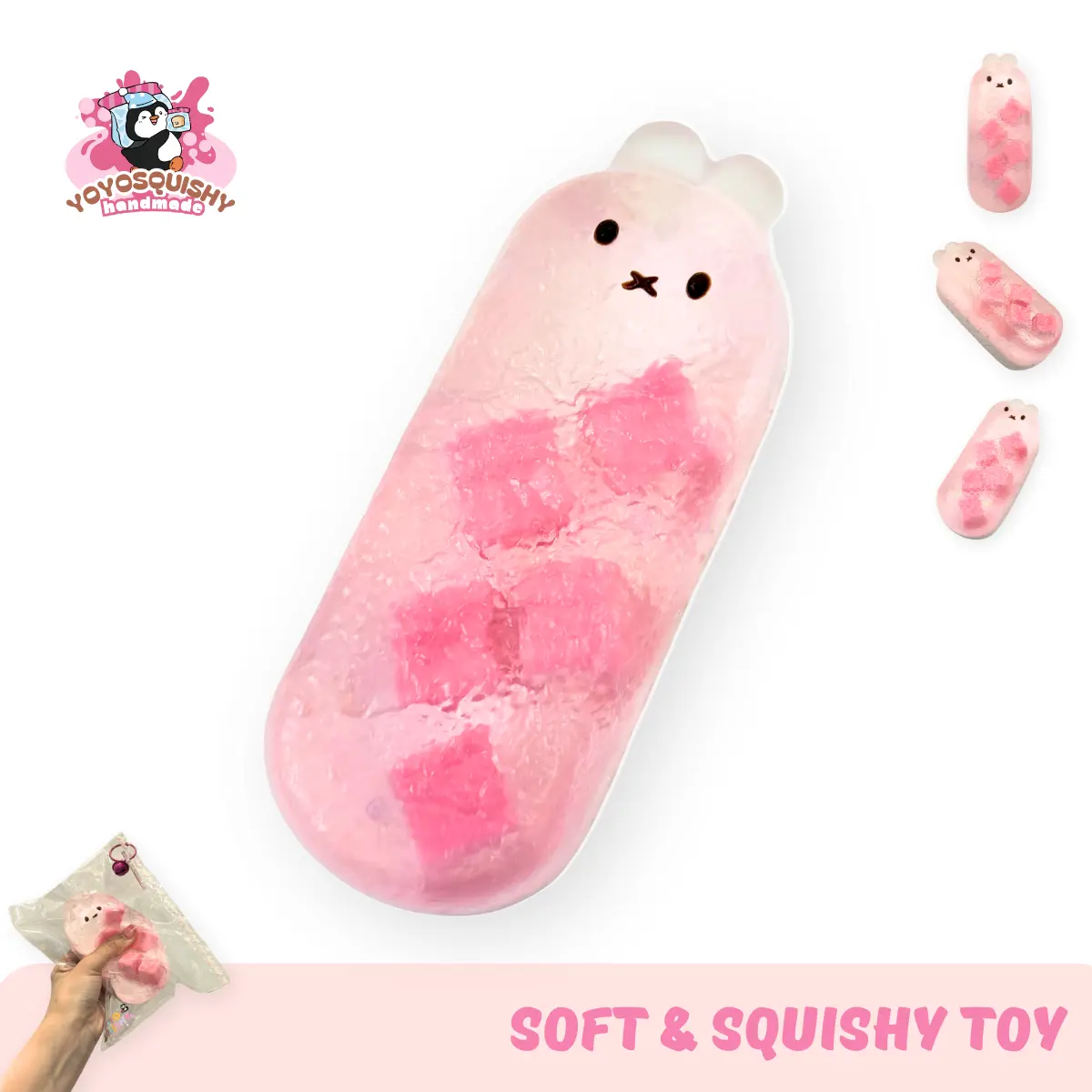 YOYOSQUISHY Pink Bunny Taba Squishy - Food-grade Silicone, Creamy Texture, Slow Rising, Cute Squishies, Stress Relief Fidget, Anxiety Squishies, Sensory Squeeze, Squeeze Stress Ball, ADHD Toy, Gift-ready Packaging