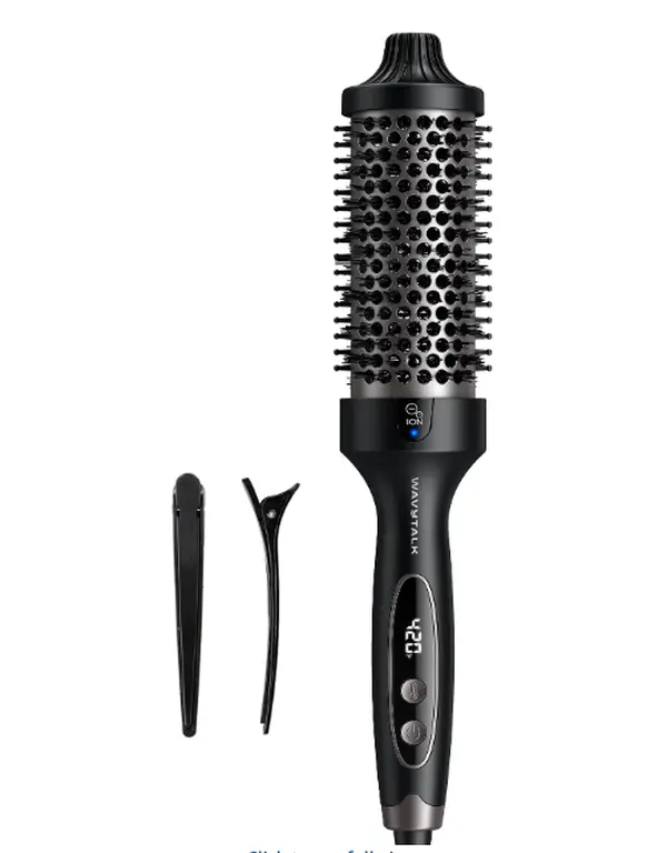 Wavytalk 1.77in Thermal Hair Styling Brush - 68 Watts Power, Negative Ion Tourmaline Ceramic, 5 Adjust Temp Settings, Dual Voltage, Plastic Body, Less Damage, Black
