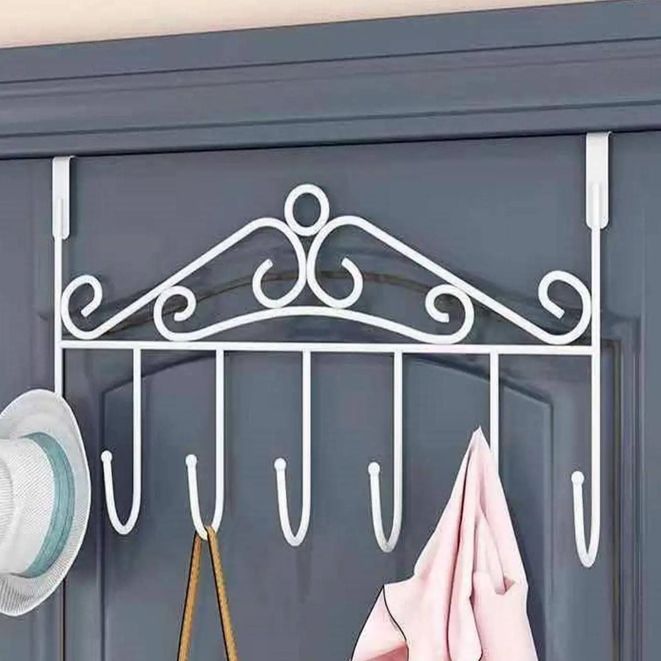 Non Perforated Door Rear Hook, 1 Count Wall Hanging Clothes Storage Rack, Bedroom Door Hook