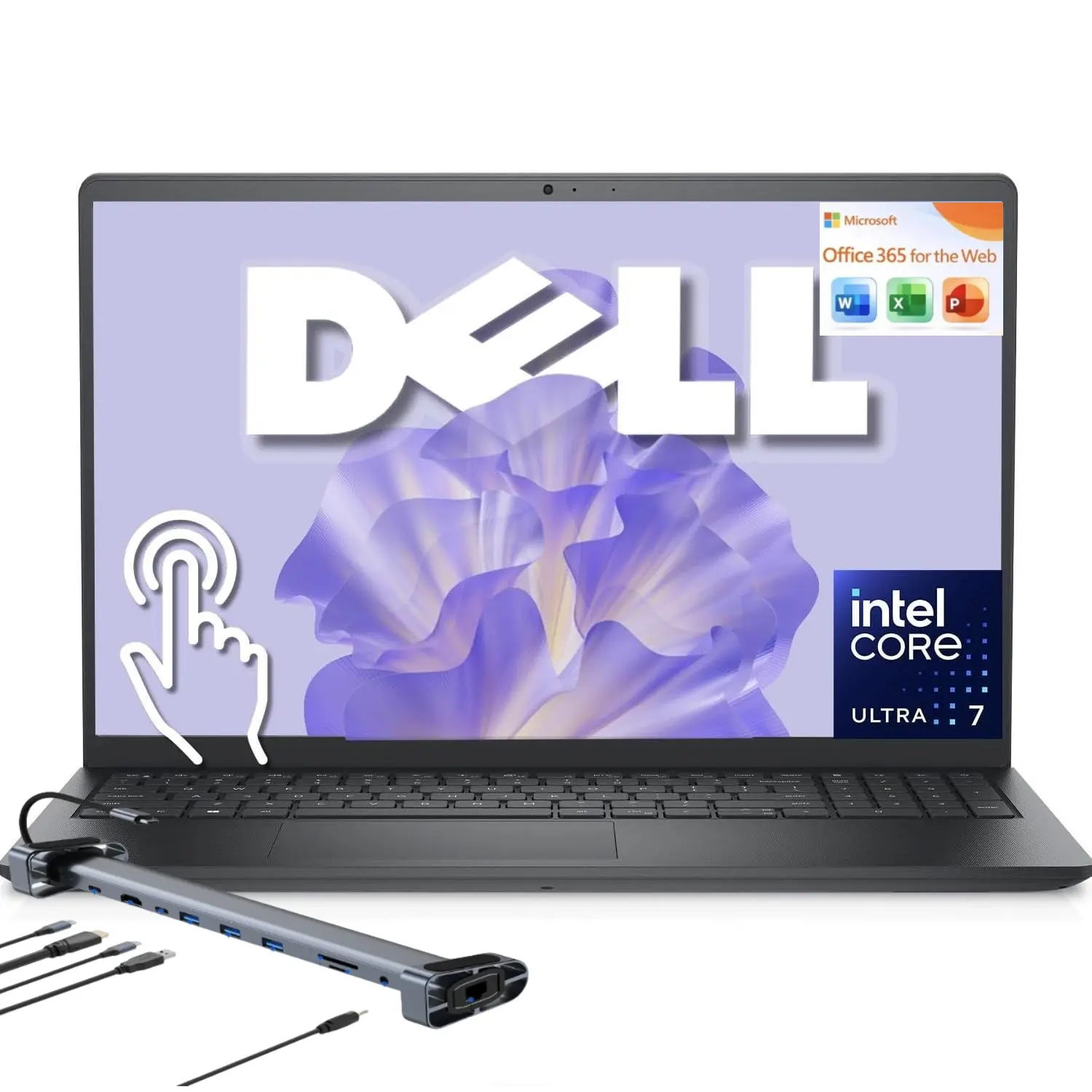 Dell 15.6" FHD Touchscreen Business Laptop, Powerful Intel 12-core Ultra 7 255U (Up to 5.2 GHz), 64GB DDR5 RAM, 1TB SSD, Backlit Keyboard, Windows 11 Pro with Office 365 for Web, Work and Study