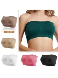 6-Pack Plus Size Bras, Seamless Wire-Free Strapless Push-Up Lingerie, Large Bust Tube Top, Choose Larger Size If Too Small