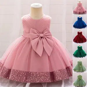 Sequins Kids Clothes Pink Flower Girls Frock Ball Gown Pageant 2290 Big Bow Children Elegant Princess Prom Host Formal Evening Party Cocktail Dress