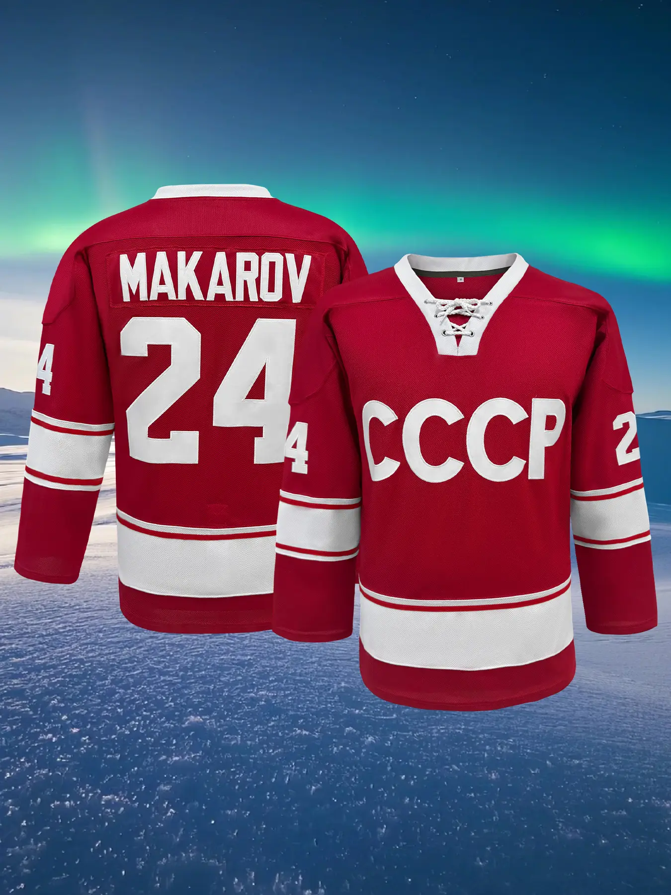 Ice Hockey Cccp 24 Long Sleeve V-Neck Hockey Uniform, Embroidered Letters and Numbers, Breathable Loose Fit, Unisex Casual Sportswear