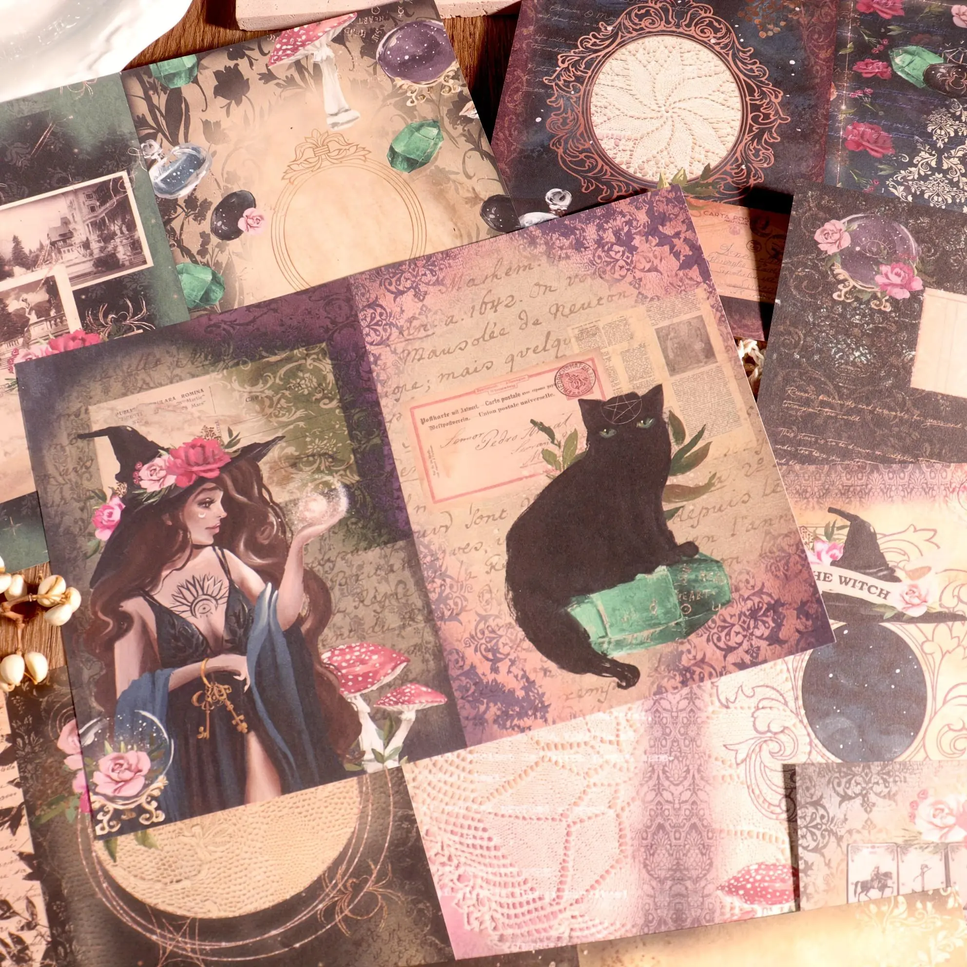 A5 Gothic Witch Pattern Writable Scrapbook Paper, 8 Sheets/set DIY Scrapbook Paper, Scrapbooking Supplies for Bullet Journals, Arts Crafts, Handmade Crafts, Greeting Card, DIY Personalized Cardstock