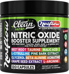 Clean Nutra Nitric Oxide Supplement with Beet Root, Taurine, Malic Acid, L-Arginine, Pine Bark, Grape Seed & More for Energy & Wellness Capsules – NosFlow