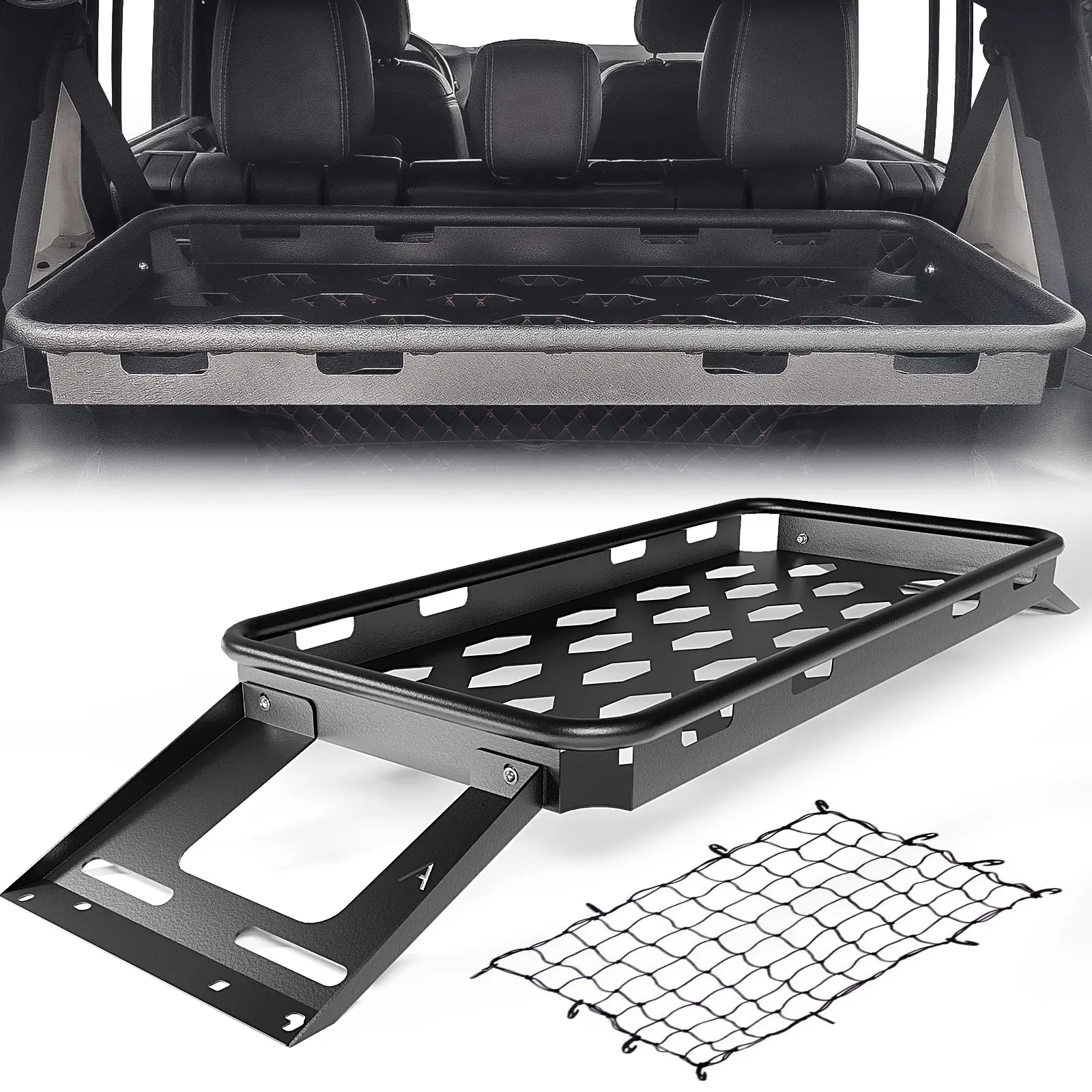 【Yzona】Alloy Steel Car Interior Rear Trunk Cargo Storage Rack Organizer, 350 lbs Capacity Snap Mount Vehicle Accessory, 13.81 kg 61x20x6 in, Cars Accessories for 2007-2026 Jeep Wrangler JK JKU JL JLU Unlimited 4-Door Hardtops, Camping Gear Shelf