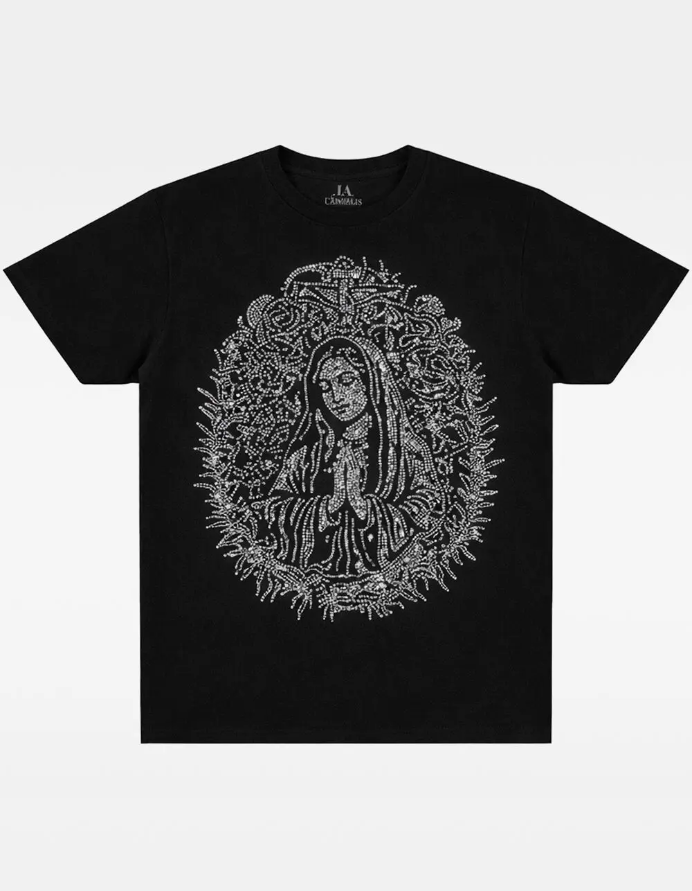 LA FAMILIA Mother Mary Rhinestone Mens Heavyweight Boxy Tee