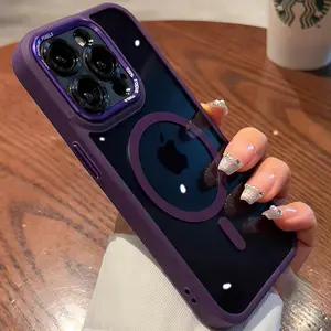 Luxury Magsafe Transparent Case For IPhone 17Air 17 16 11 12 13 14 15 Pro Max Plus Magnetic Wireless Charging Lens Protection clear Cover