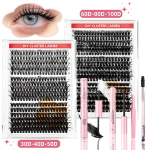 Lash Clusters Kit 30D/40D/50D+60D/80D/100D DIY Lash Cluster Set for Home Use，Eyelash Extension with Waterproof Lash Bond and Seal, Tweezers,in 8–16mm lengths Makeup Cosmetic