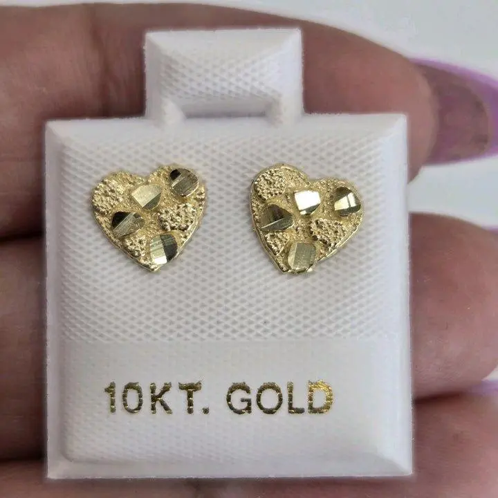 Small 10k yellow Gold Heart Nugget Earrings 7 Mm