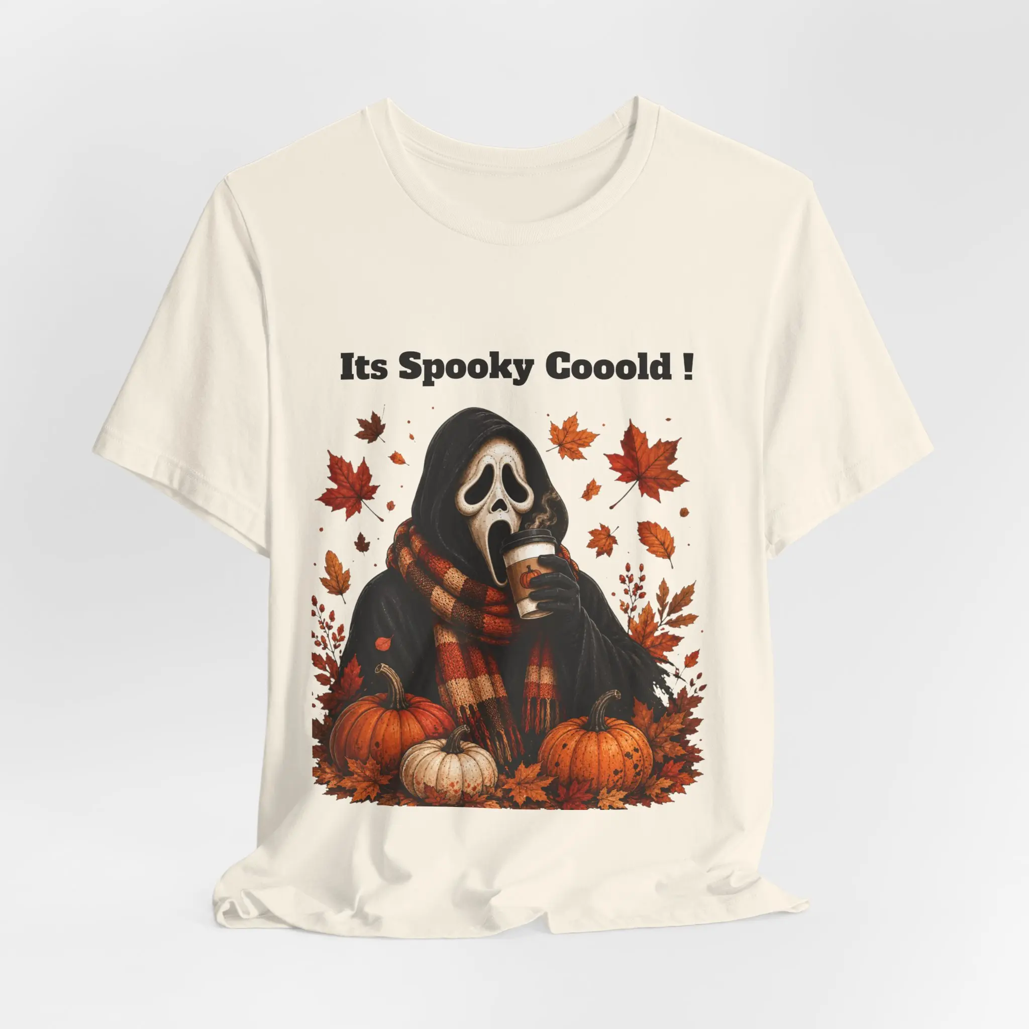 Spooky Scream Mask Pumpkin Fall Scarf Tee | Halloween T-Shirt